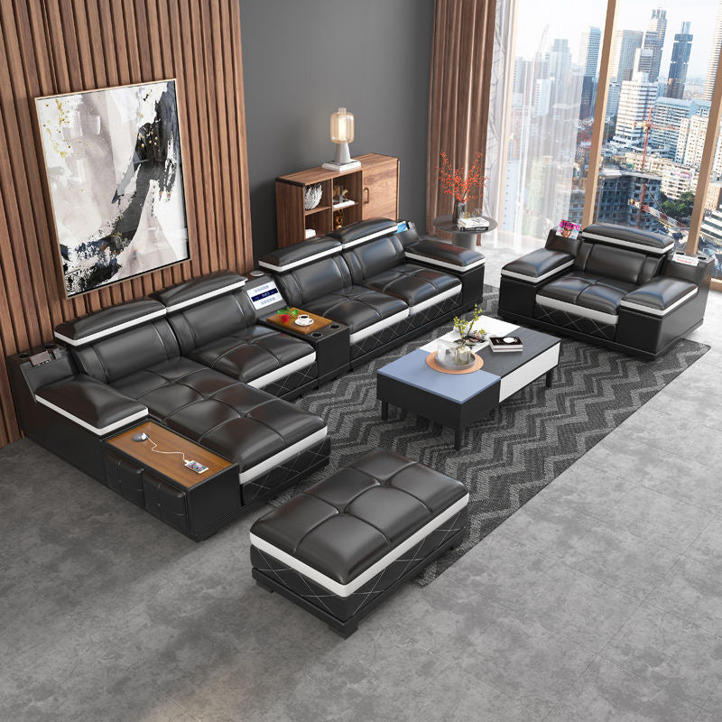 Living Room Leather Sofa Set