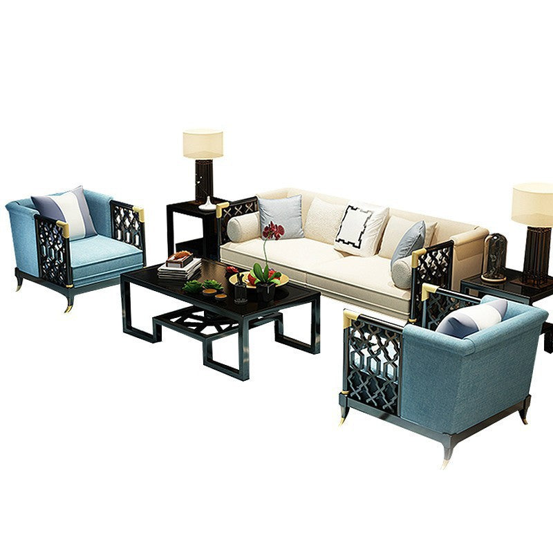 New Chinese Style Solid Wooden Fabric Sofa Set