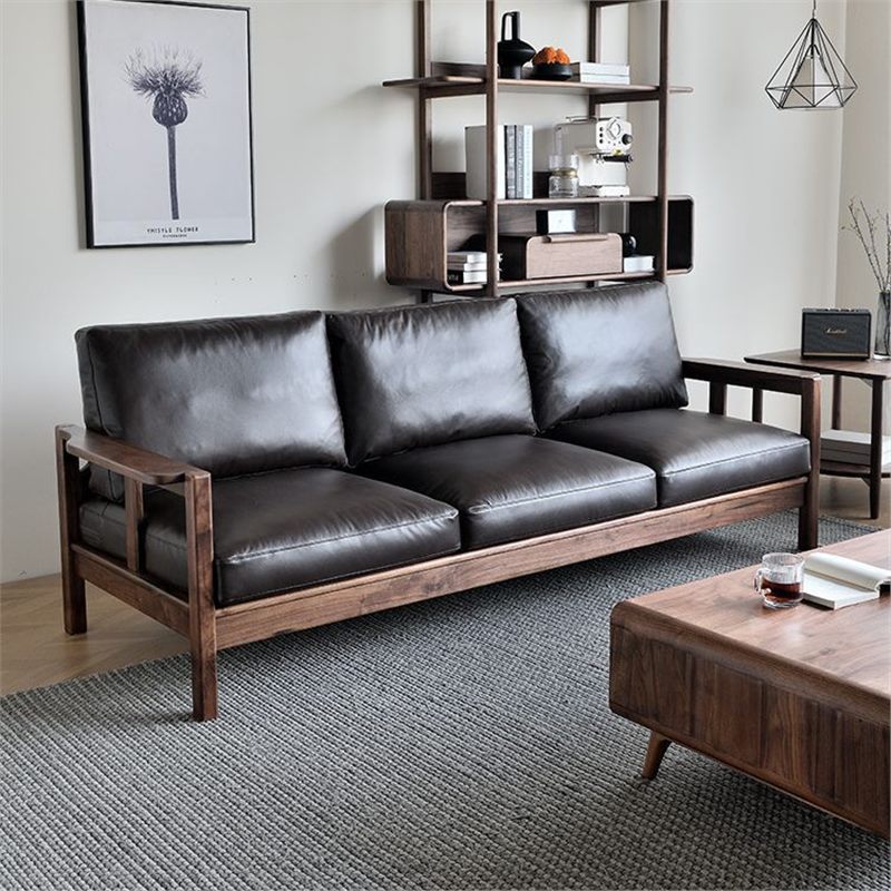 Genuine leather and solid wood sofa set