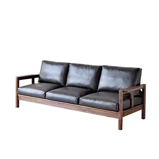 Genuine leather and solid wood sofa set