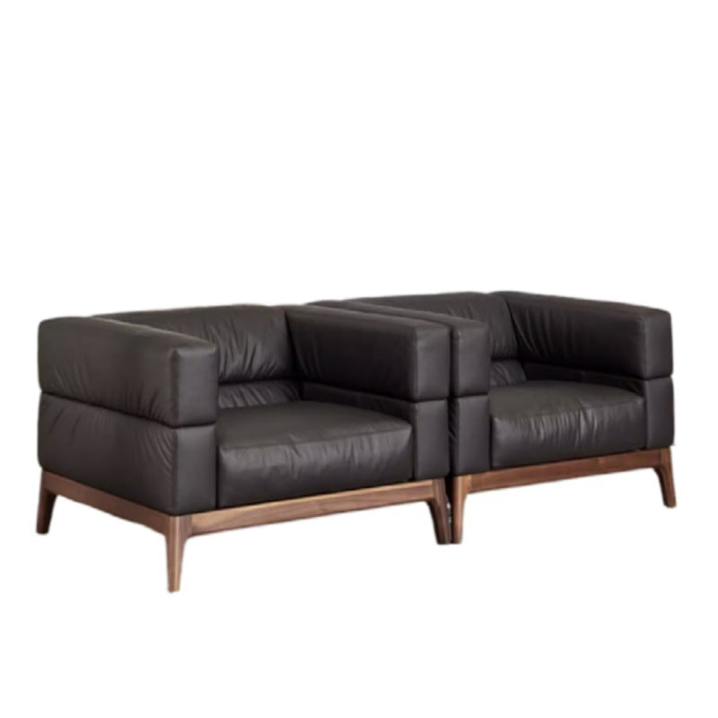 Genuine leather and solid wood sofa set